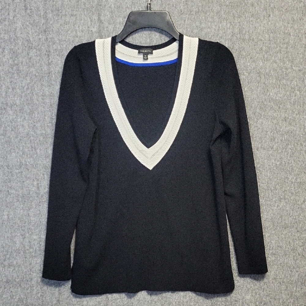 Talbots Preppy V-Neck Sweater Medium Black